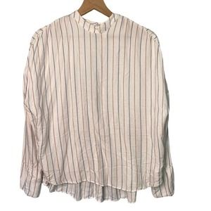 Free People Striped Button Shoulder Blouse
